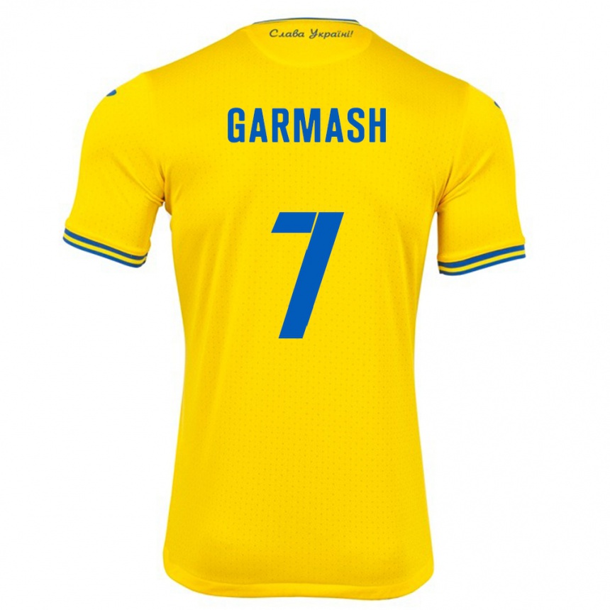 Kinder Fußball Ukraine Yevgen Garmash #7 Gelb Heimtrikot Trikot 24-26 T-Shirt Luxemburg
