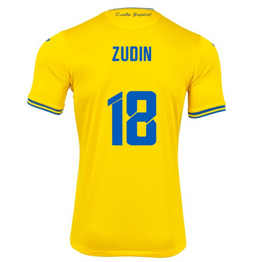 Kinder Fußball Ukraine Dmytro Zudin #18 Gelb Heimtrikot Trikot 24-26 T-Shirt Luxemburg