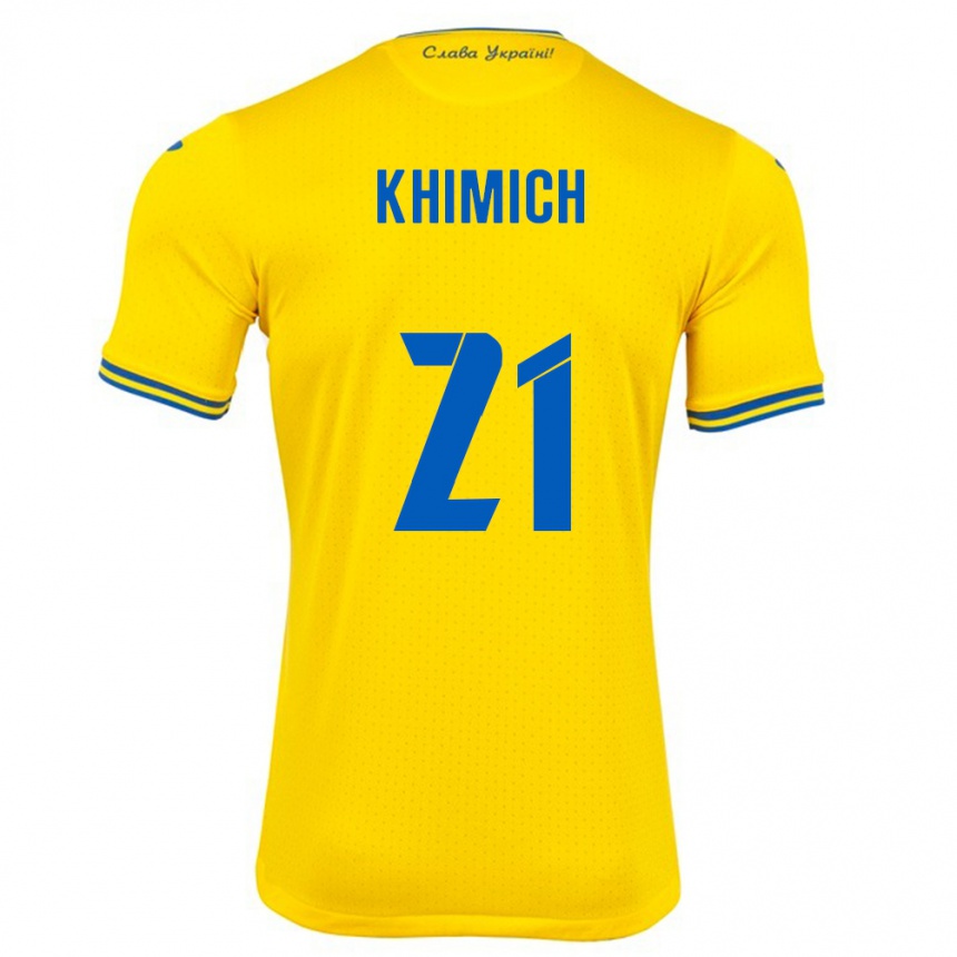 Kinder Fußball Ukraine Tamila Khimich #21 Gelb Heimtrikot Trikot 24-26 T-Shirt Luxemburg