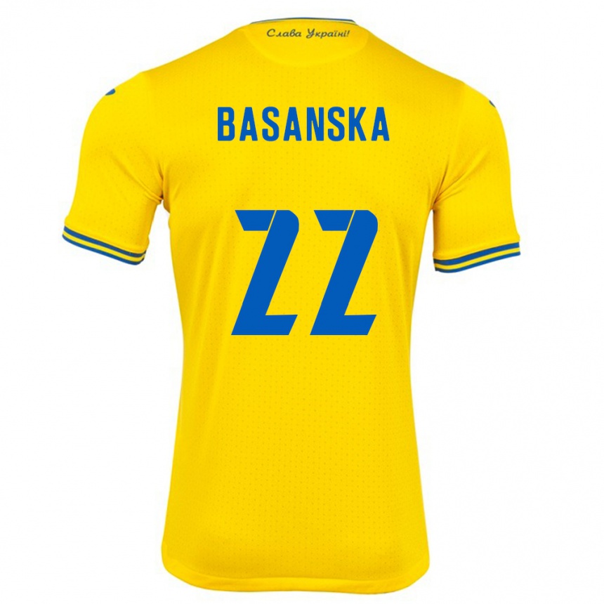 Kinder Fußball Ukraine Olga Basanska #22 Gelb Heimtrikot Trikot 24-26 T-Shirt Luxemburg