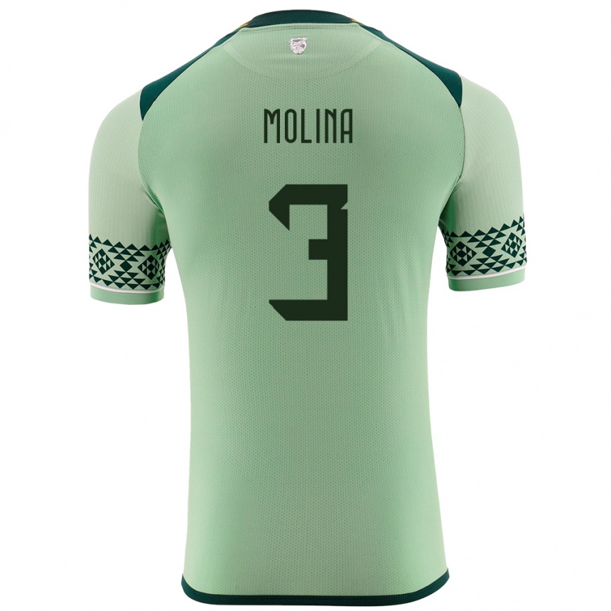 Kinder Fußball Bolivien Iván Molina #3 Hellgrün Heimtrikot Trikot 24-26 T-Shirt Luxemburg