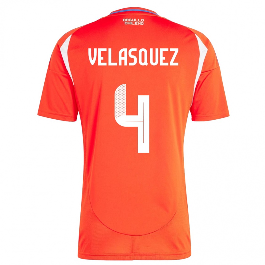 Kinder Fußball Chile Lucas Velásquez #4 Rot Heimtrikot Trikot 24-26 T-Shirt Luxemburg