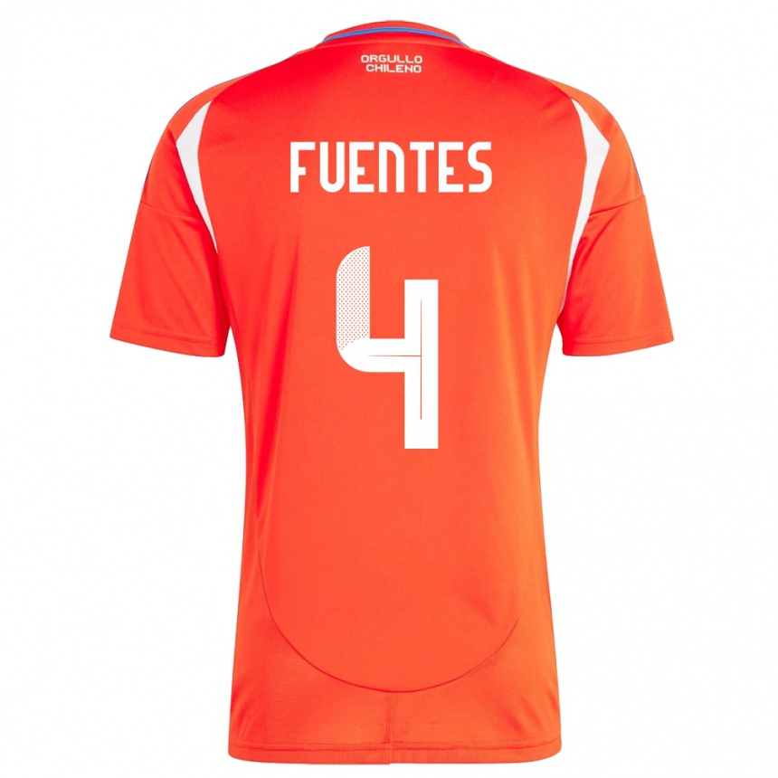 Kinder Fußball Chile Karen Fuentes #4 Rot Heimtrikot Trikot 24-26 T-Shirt Luxemburg