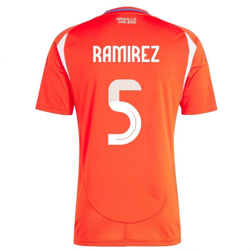 Kinder Fußball Chile Fernanda Ramírez #5 Rot Heimtrikot Trikot 24-26 T-Shirt Luxemburg