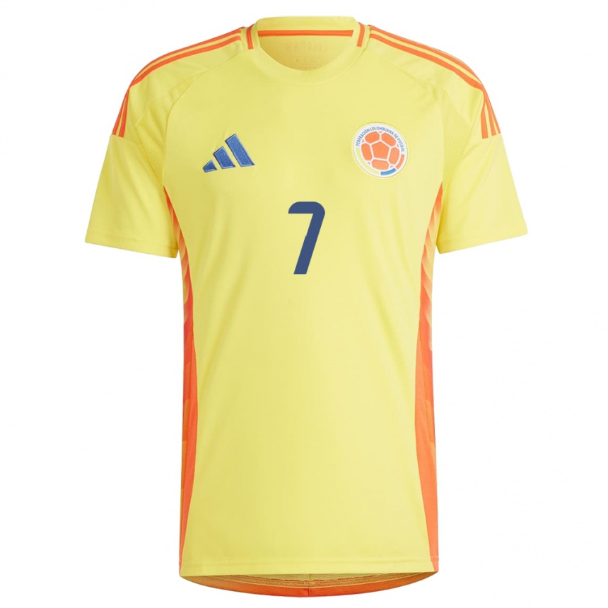 Kinder Fußball Kolumbien María Camila Reyes #7 Gelb Heimtrikot Trikot 24-26 T-Shirt Luxemburg