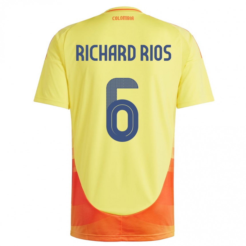 Kinder Fußball Kolumbien Richard Ríos #6 Gelb Heimtrikot Trikot 24-26 T-Shirt Luxemburg