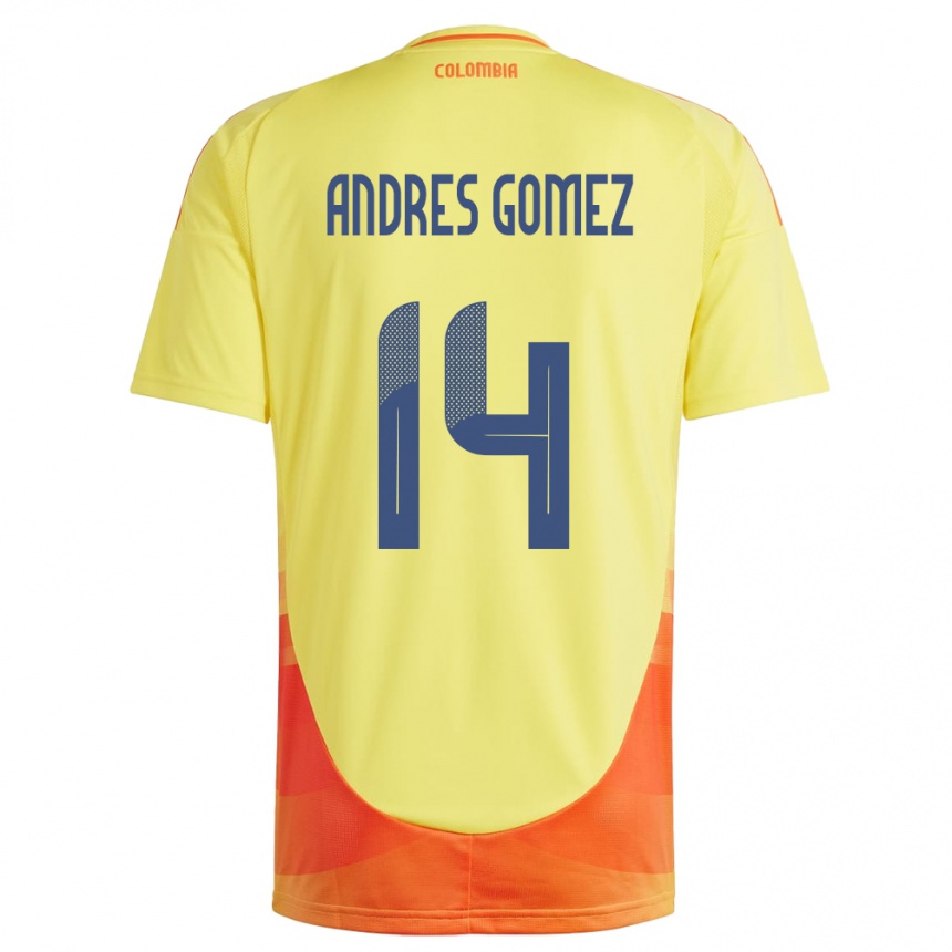 Kinder Fußball Kolumbien Carlos Andrés Gómez #14 Gelb Heimtrikot Trikot 24-26 T-Shirt Luxemburg