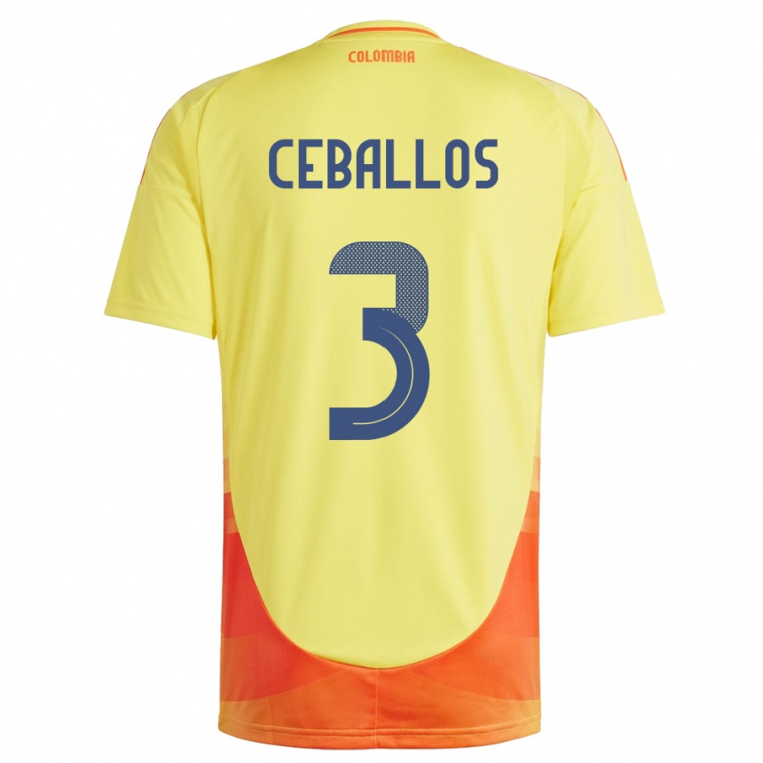 Kinder Fußball Kolumbien Brayan Ceballos #3 Gelb Heimtrikot Trikot 24-26 T-Shirt Luxemburg