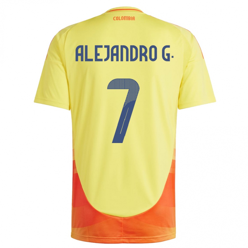 Kinder Fußball Kolumbien Alejandro García #7 Gelb Heimtrikot Trikot 24-26 T-Shirt Luxemburg