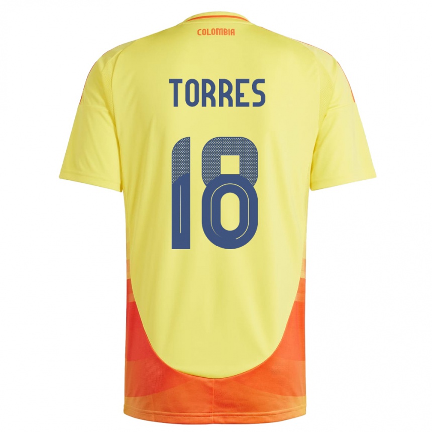 Kinder Fußball Kolumbien Jhojan Torres #18 Gelb Heimtrikot Trikot 24-26 T-Shirt Luxemburg