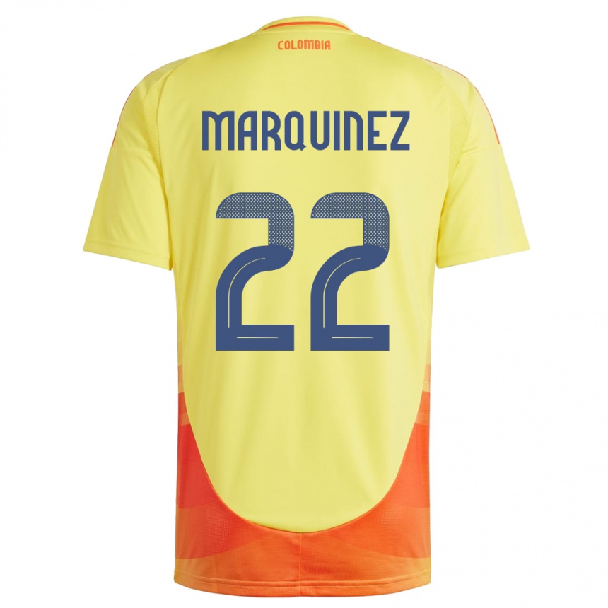 Kinder Fußball Kolumbien Luis Marquinez #22 Gelb Heimtrikot Trikot 24-26 T-Shirt Luxemburg