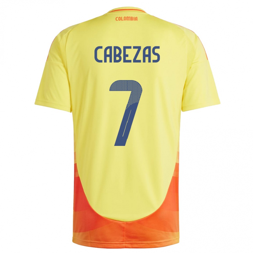 Kinder Fußball Kolumbien Jorge Cabezas #7 Gelb Heimtrikot Trikot 24-26 T-Shirt Luxemburg