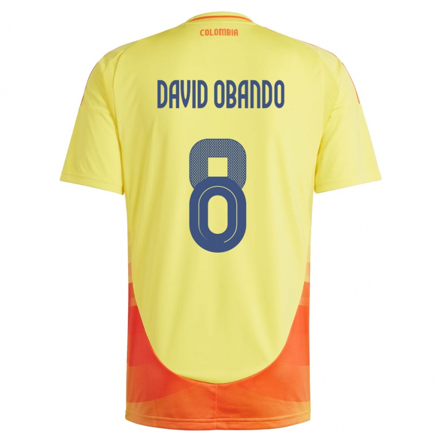 Kinder Fußball Kolumbien Juan David Obando #8 Gelb Heimtrikot Trikot 24-26 T-Shirt Luxemburg