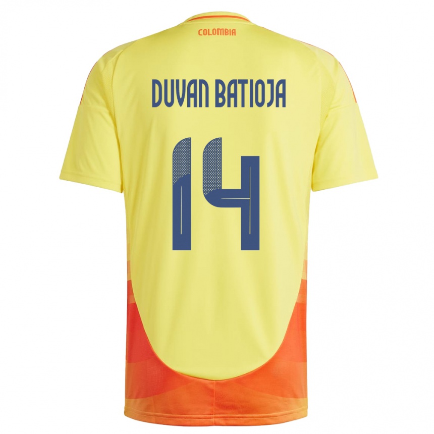 Kinder Fußball Kolumbien Andy Duván Batioja #14 Gelb Heimtrikot Trikot 24-26 T-Shirt Luxemburg
