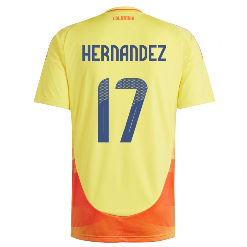 Kinder Fußball Kolumbien Jhoan Hernández #17 Gelb Heimtrikot Trikot 24-26 T-Shirt Luxemburg