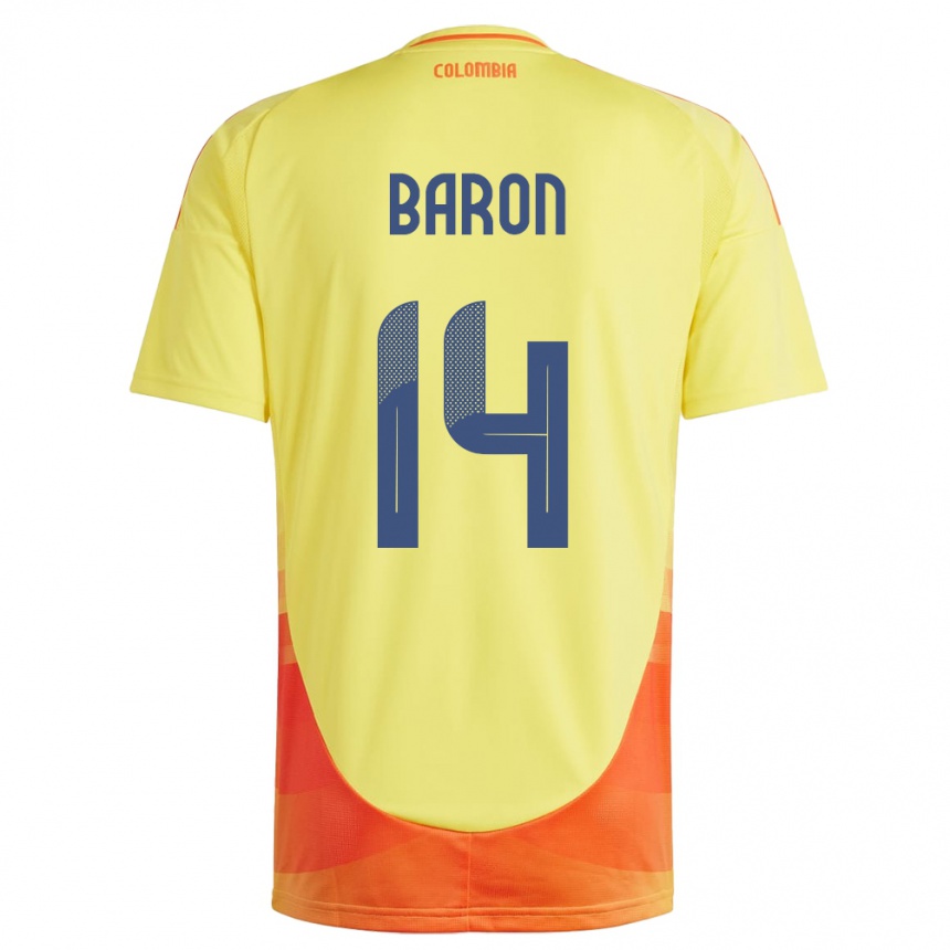 Kinder Fußball Kolumbien Ángela Barón #14 Gelb Heimtrikot Trikot 24-26 T-Shirt Luxemburg