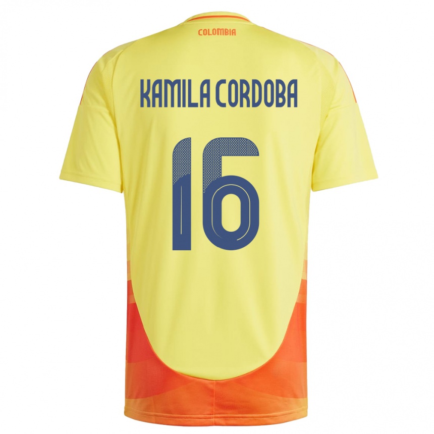 Kinder Fußball Kolumbien Sara Kamila Córdoba #16 Gelb Heimtrikot Trikot 24-26 T-Shirt Luxemburg