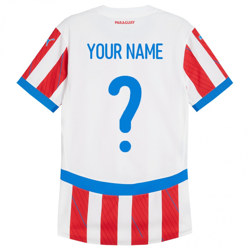 Kinder Fußball Paraguay Ihren Namen #0 Weiß Rot Heimtrikot Trikot 24-26 T-Shirt Luxemburg