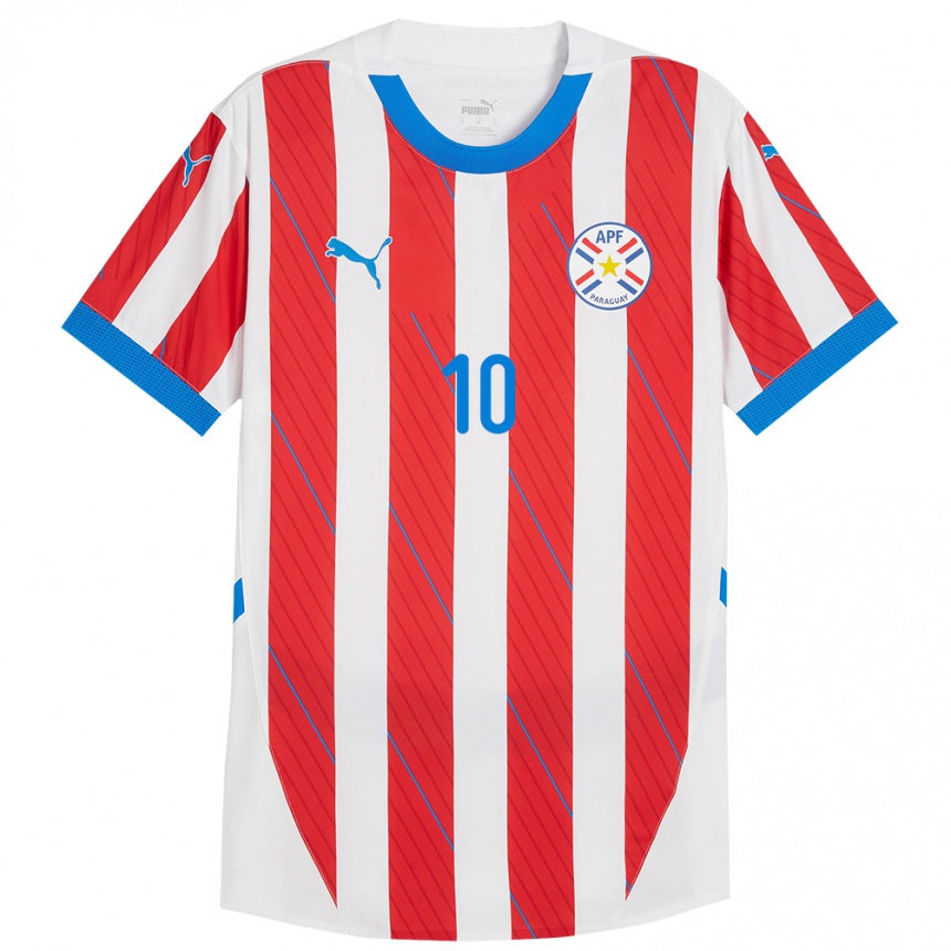 Kinder Fußball Paraguay Jessica Martínez #10 Weiß Rot Heimtrikot Trikot 24-26 T-Shirt Luxemburg