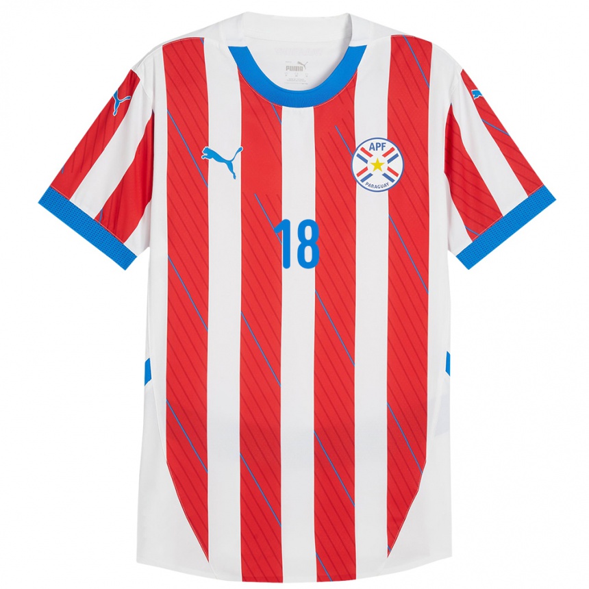 Kinder Fußball Paraguay Camila Arrieta #18 Weiß Rot Heimtrikot Trikot 24-26 T-Shirt Luxemburg