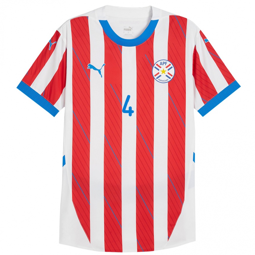 Kinder Fußball Paraguay Matías Espinoza #4 Weiß Rot Heimtrikot Trikot 24-26 T-Shirt Luxemburg