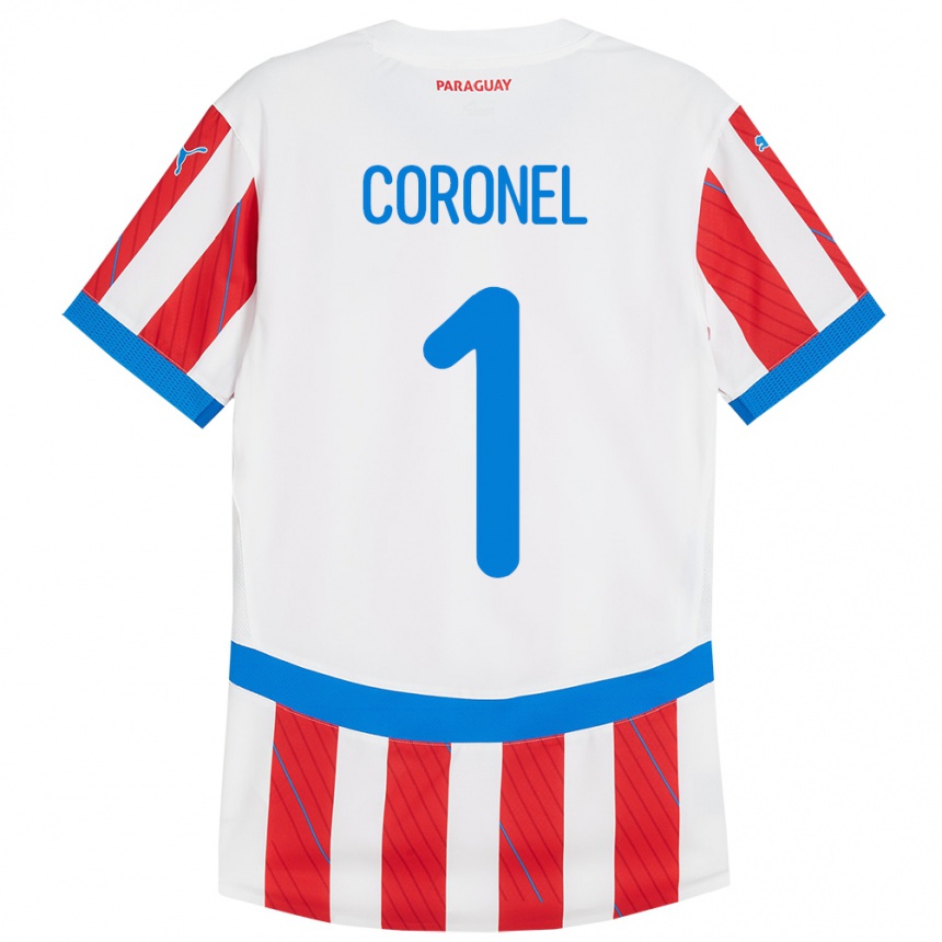 Kinder Fußball Paraguay Carlos Coronel #1 Weiß Rot Heimtrikot Trikot 24-26 T-Shirt Luxemburg