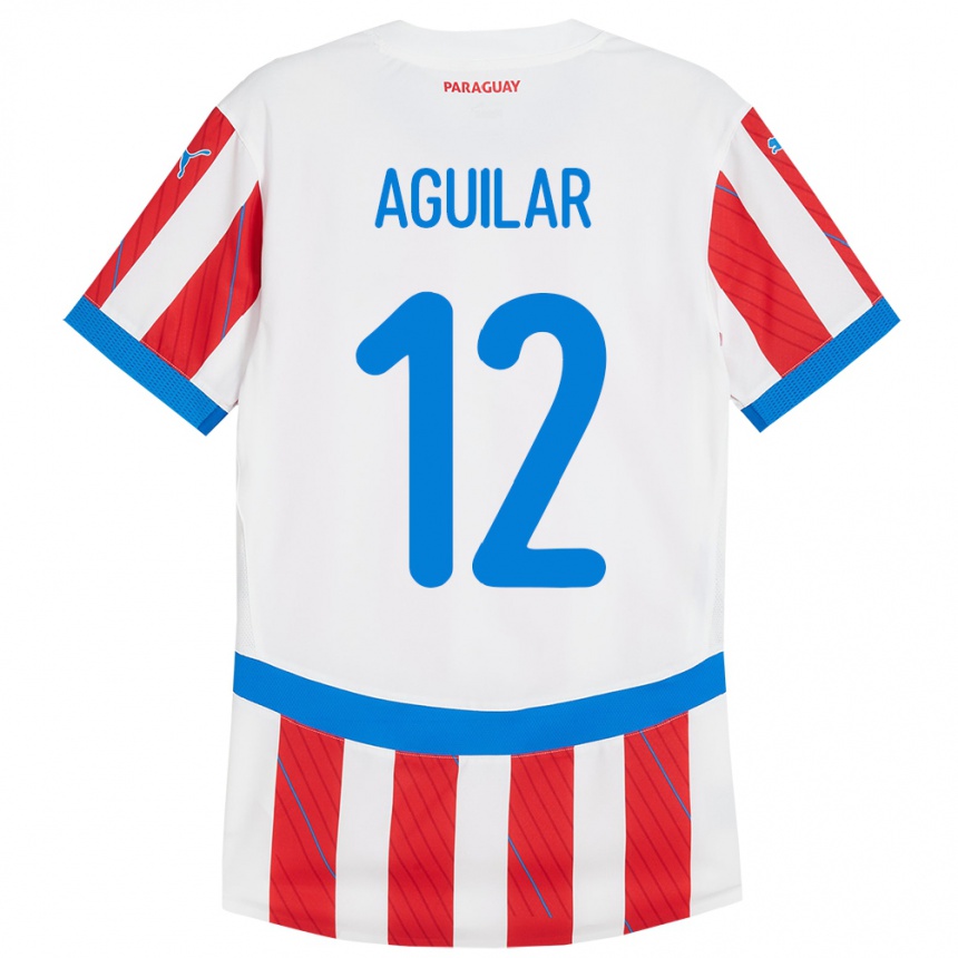 Kinder Fußball Paraguay Alfredo Aguilar #12 Weiß Rot Heimtrikot Trikot 24-26 T-Shirt Luxemburg