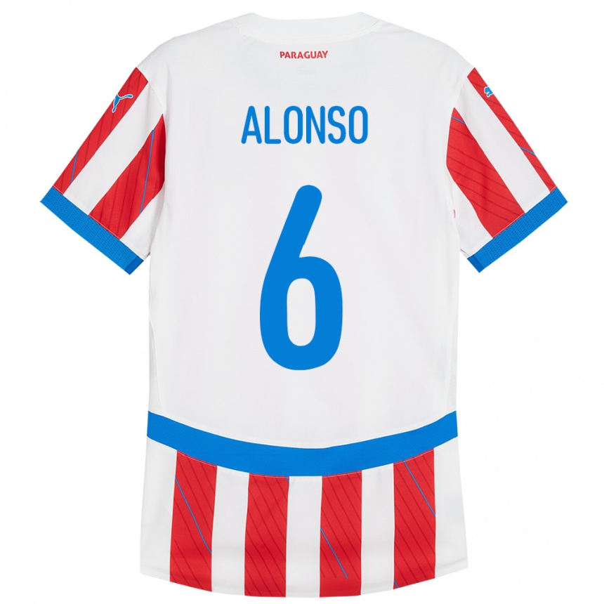 Kinder Fußball Paraguay Júnior Alonso #6 Weiß Rot Heimtrikot Trikot 24-26 T-Shirt Luxemburg