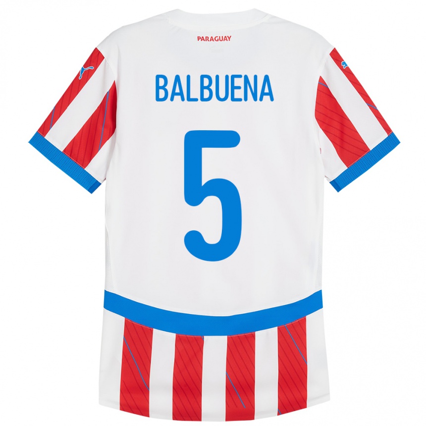 Kinder Fußball Paraguay Fabián Balbuena #5 Weiß Rot Heimtrikot Trikot 24-26 T-Shirt Luxemburg