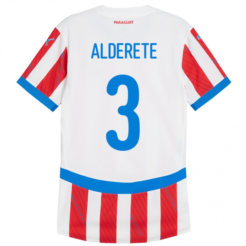 Kinder Fußball Paraguay Omar Alderete #3 Weiß Rot Heimtrikot Trikot 24-26 T-Shirt Luxemburg