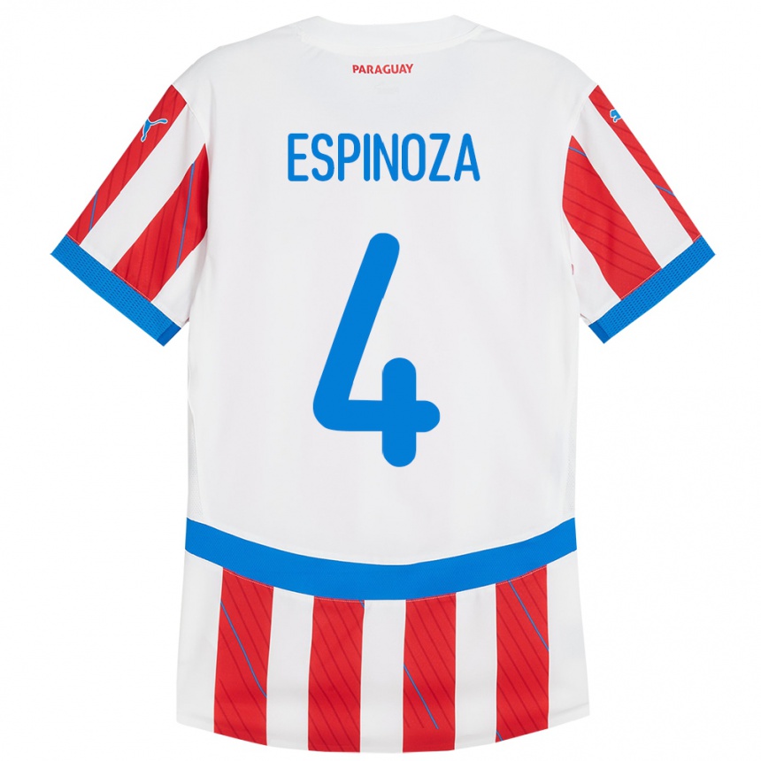 Kinder Fußball Paraguay Matías Espinoza #4 Weiß Rot Heimtrikot Trikot 24-26 T-Shirt Luxemburg