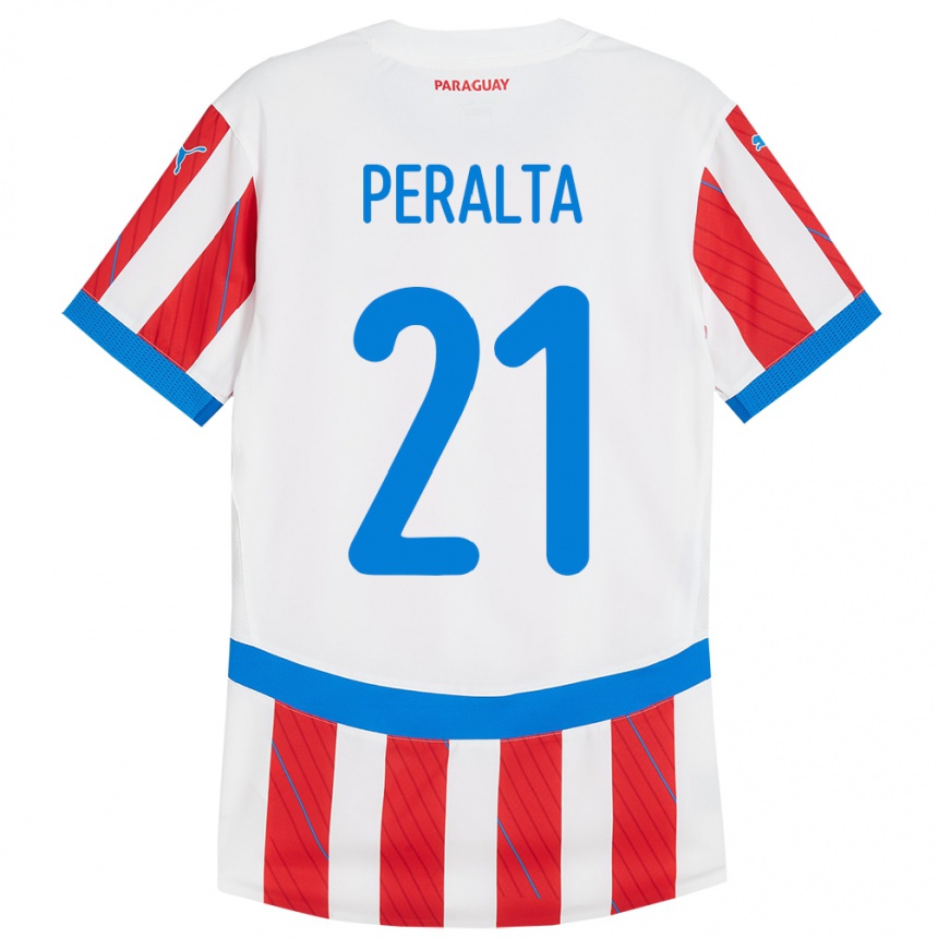 Kinder Fußball Paraguay Fabrizio Peralta #21 Weiß Rot Heimtrikot Trikot 24-26 T-Shirt Luxemburg