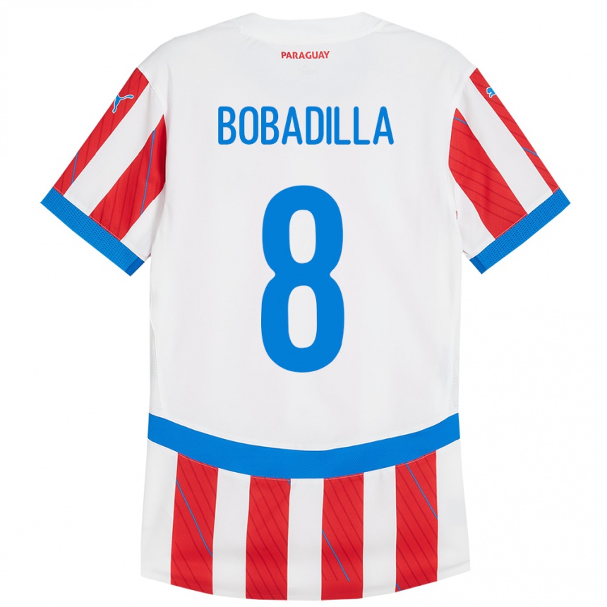 Kinder Fußball Paraguay Damián Bobadilla #8 Weiß Rot Heimtrikot Trikot 24-26 T-Shirt Luxemburg