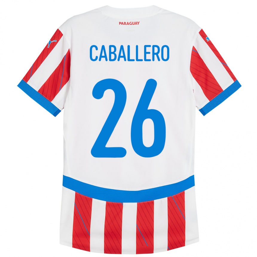 Kinder Fußball Paraguay Hernesto Caballero #26 Weiß Rot Heimtrikot Trikot 24-26 T-Shirt Luxemburg