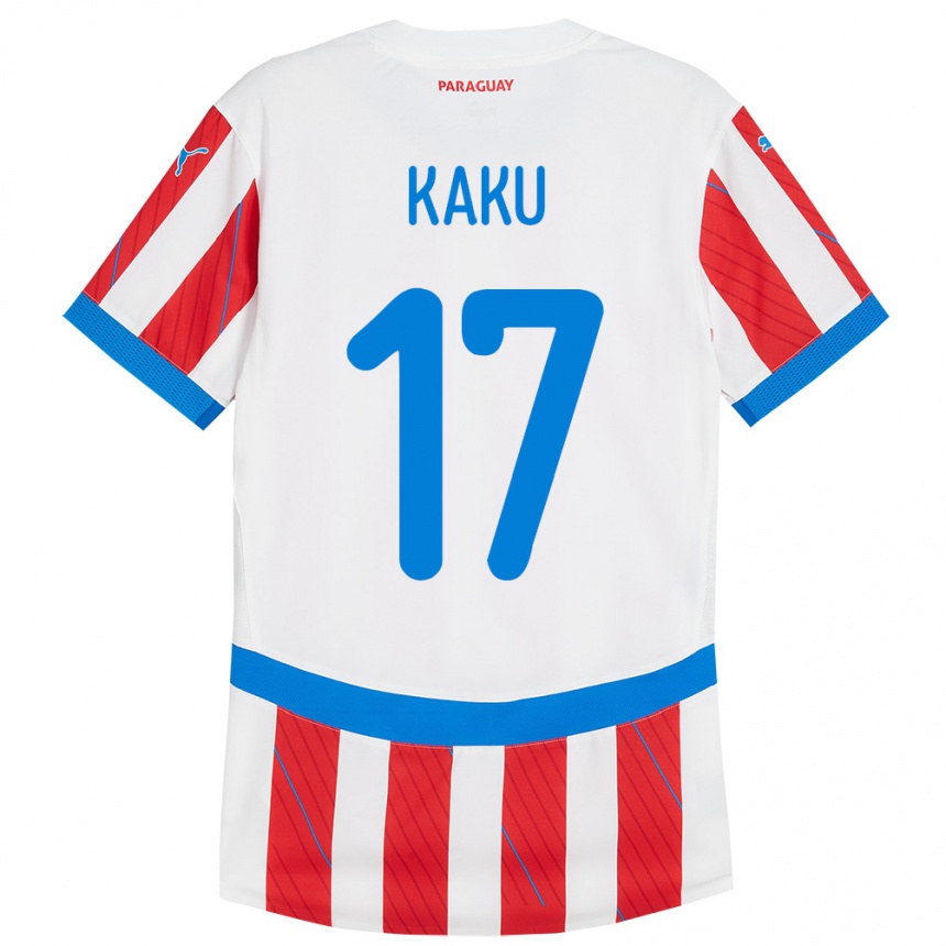 Kinder Fußball Paraguay Kaku #17 Weiß Rot Heimtrikot Trikot 24-26 T-Shirt Luxemburg