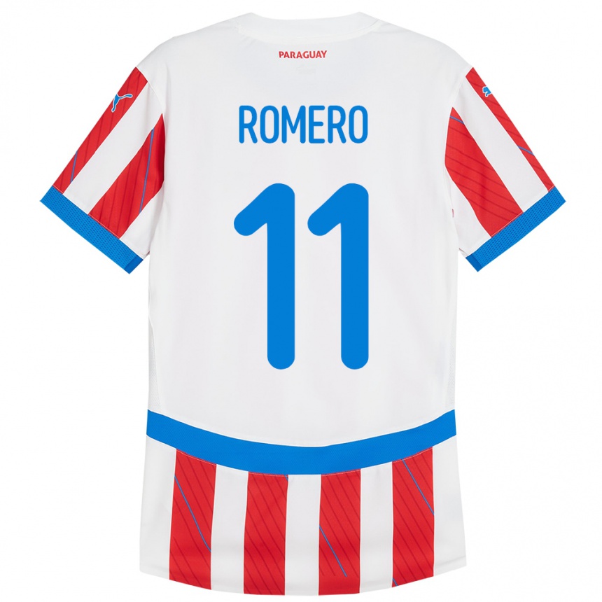 Kinder Fußball Paraguay Ángel Romero #11 Weiß Rot Heimtrikot Trikot 24-26 T-Shirt Luxemburg