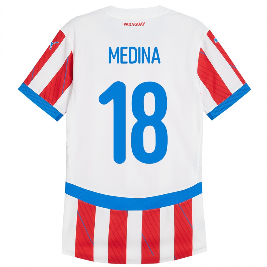 Kinder Fußball Paraguay Jesús Medina #18 Weiß Rot Heimtrikot Trikot 24-26 T-Shirt Luxemburg