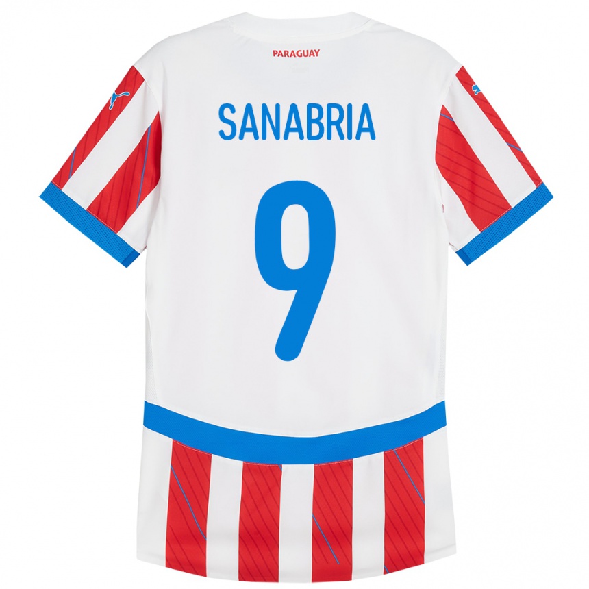 Kinder Fußball Paraguay Antonio Sanabria #9 Weiß Rot Heimtrikot Trikot 24-26 T-Shirt Luxemburg