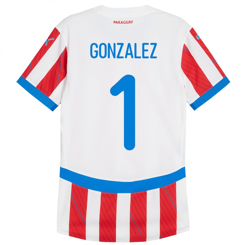 Kinder Fußball Paraguay Ángel González #1 Weiß Rot Heimtrikot Trikot 24-26 T-Shirt Luxemburg