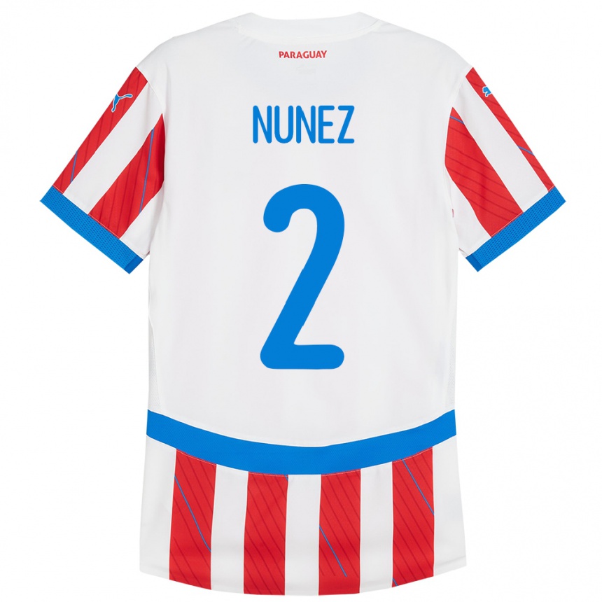 Kinder Fußball Paraguay Alan Núñez #2 Weiß Rot Heimtrikot Trikot 24-26 T-Shirt Luxemburg