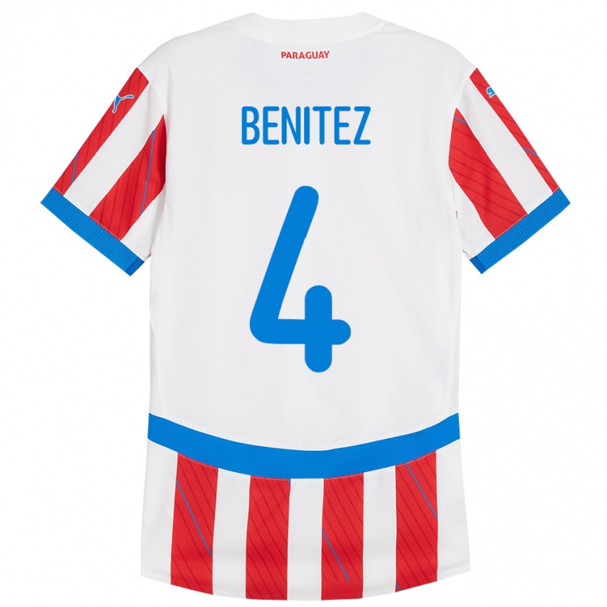 Kinder Fußball Paraguay Gastón Benítez #4 Weiß Rot Heimtrikot Trikot 24-26 T-Shirt Luxemburg