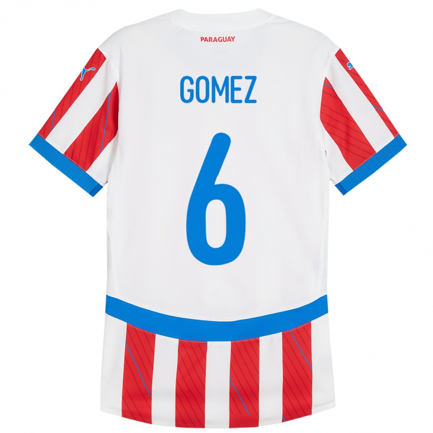 Kinder Fußball Paraguay Marcos Gómez #6 Weiß Rot Heimtrikot Trikot 24-26 T-Shirt Luxemburg