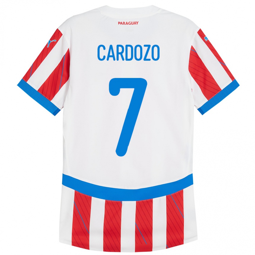 Kinder Fußball Paraguay Fernando Cardozo #7 Weiß Rot Heimtrikot Trikot 24-26 T-Shirt Luxemburg