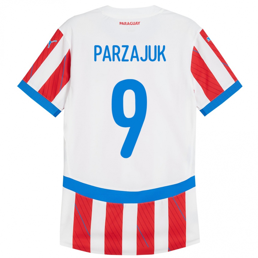 Kinder Fußball Paraguay Kevin Parzajuk #9 Weiß Rot Heimtrikot Trikot 24-26 T-Shirt Luxemburg