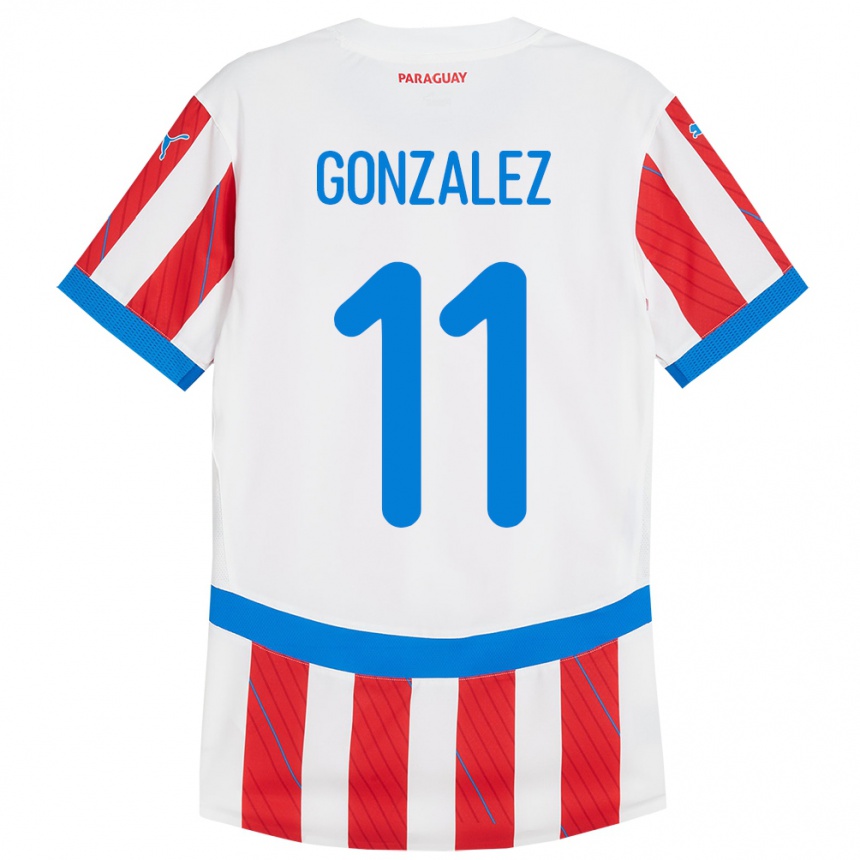 Kinder Fußball Paraguay Enso González #11 Weiß Rot Heimtrikot Trikot 24-26 T-Shirt Luxemburg