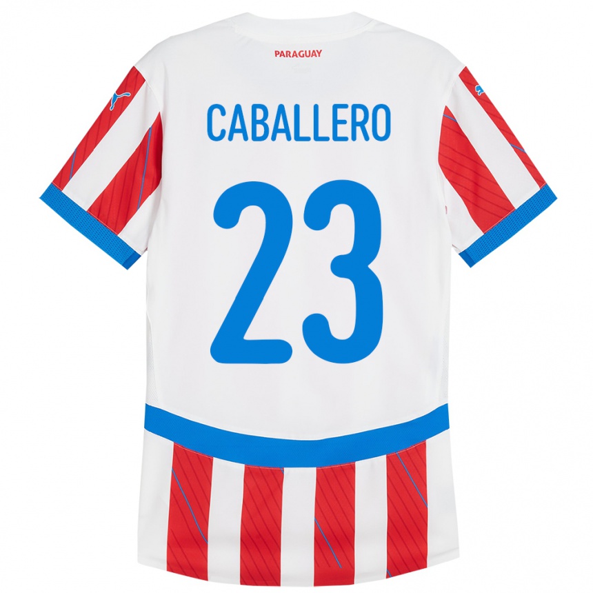 Kinder Fußball Paraguay Tiago Caballero #23 Weiß Rot Heimtrikot Trikot 24-26 T-Shirt Luxemburg