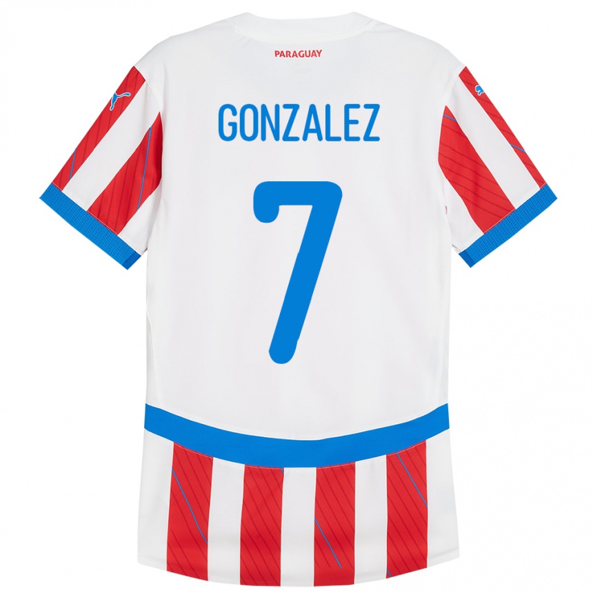 Kinder Fußball Paraguay Diego González #7 Weiß Rot Heimtrikot Trikot 24-26 T-Shirt Luxemburg