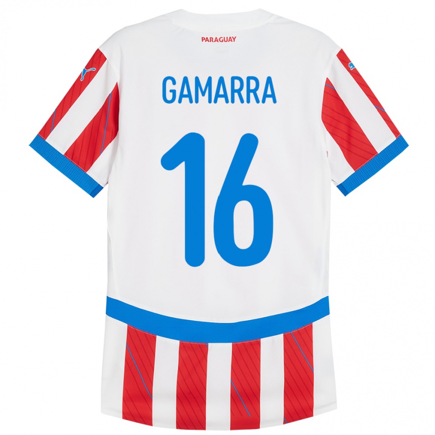 Kinder Fußball Paraguay Ariel Gamarra #16 Weiß Rot Heimtrikot Trikot 24-26 T-Shirt Luxemburg