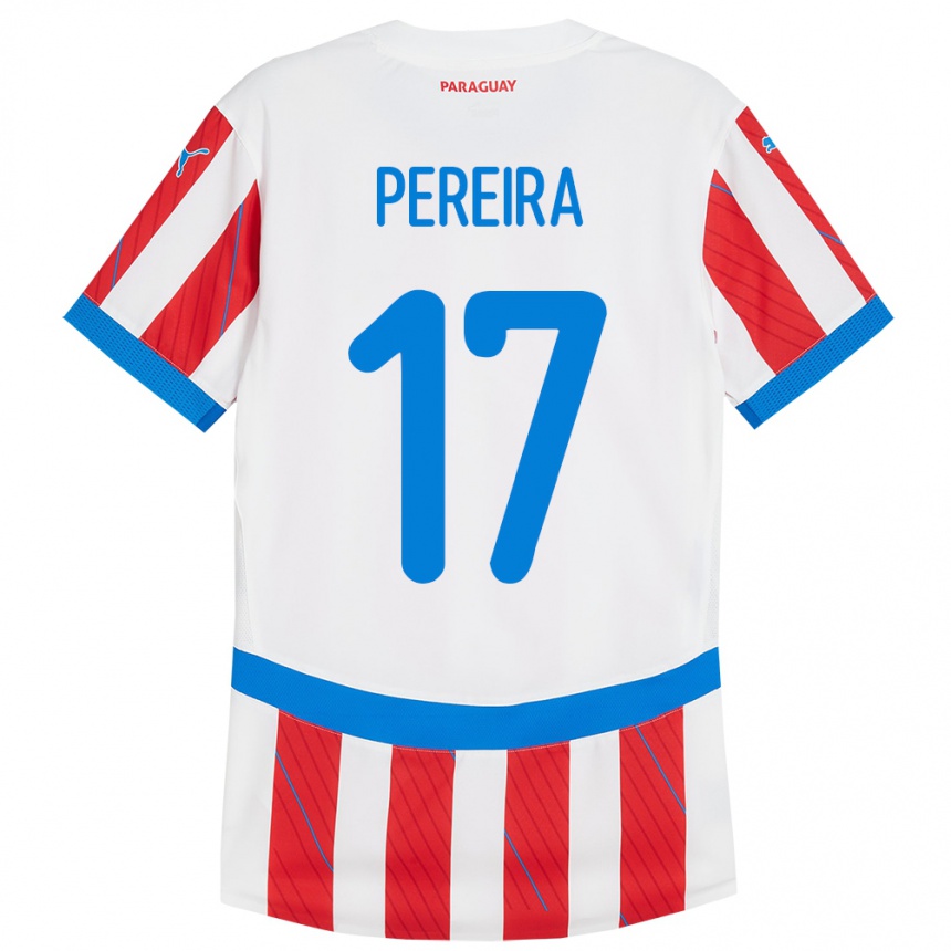 Kinder Fußball Paraguay Kevin Pereira #17 Weiß Rot Heimtrikot Trikot 24-26 T-Shirt Luxemburg