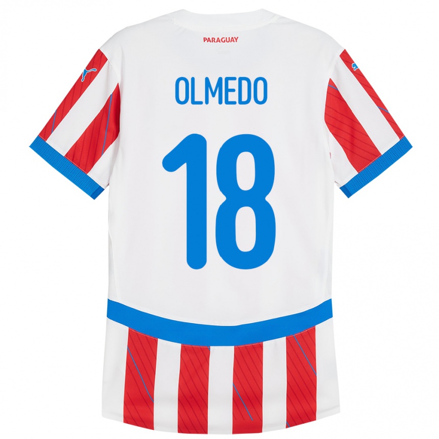 Kinder Fußball Paraguay Cesar Olmedo #18 Weiß Rot Heimtrikot Trikot 24-26 T-Shirt Luxemburg